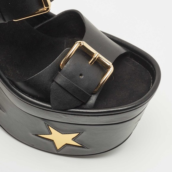 Stella McCartney Black Faux Leather Platform Ankle Strap Sandals Size 38 - Picture 6 of 8